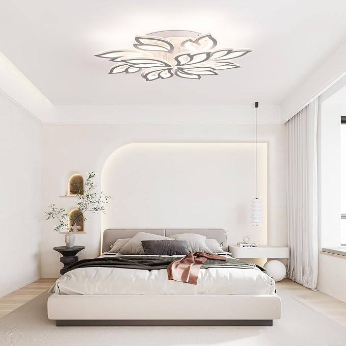 Garwarm 32" LED Flush Mount Ceiling Light, Low Profile Dimmable Fixture | Modern Ceiling Light with Remote, Acrylic Flower Lamp,Stepless Color Temperature Change for Large Bedroom Living Room Kitchen