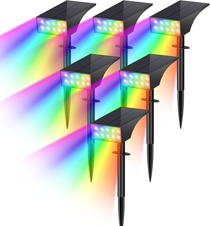 WENATY Solar Spot Lights Outdoor Color Changing 6 Pack Halloween Spotlights | IP65 Waterproof, Auto On/Off LED Powered Yard Garden Flood Solar Light for Outside Pathway Wall Tree Lawn Uplights Lights