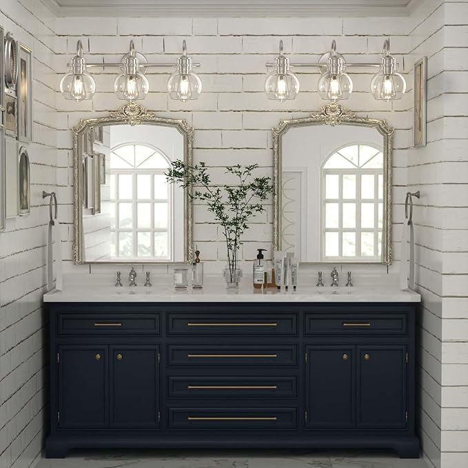 Bathroom Light Fixtures Brushed Nickel 3 Light Bathroom Lights Over Mirror with Clear Glass Shade Brushed Nickel Modern Wall Sconces Vanity Light for Bathroom UL Listed