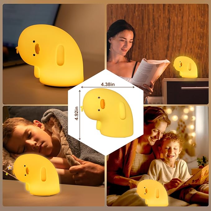 VTIGER Why Duck Night Light, LED Squishy Cute Lamp, Silicone Duck Light for Kids, Dimmable Girls Baby Bedroom Nightlight, Rechargeable Touch Lamp for Breastfeeding Nursery Decor