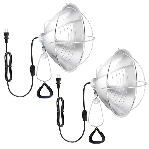 HealSmart 10.5" Clamp Light Socket and Bulb Guard, 250-Watt Maximum with 6 Feet 18/2 SPT-2 Cord, Aluminum Reflector E26 (no Bulb Included), for Reptiles and Plants Growing, 2-Pack