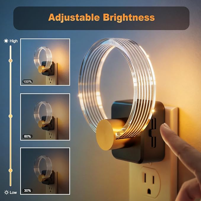 JandCase Night Light, Night Lights Plug into Wall, Dimmable Nightlight | 2 Pack,Dusk to Dawn Sensor, 180° Rotatable Round Plug in Nightlights, LED Circle Acrylic Night Light for Bathroom Kids