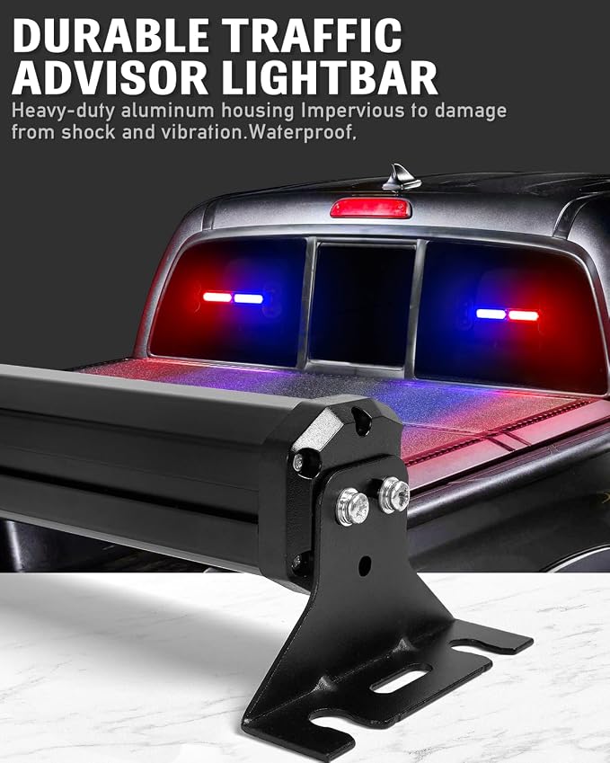 HLauto 1002L Emergency Strobe Traffic Advisor Light Bar: 40 LED Dash Safety Warning Flashing Light, Front/Rear Windshield Visor Lights for Construction Vehicle, Tow/Plow Truck (2x10.7inch, Red Blue)