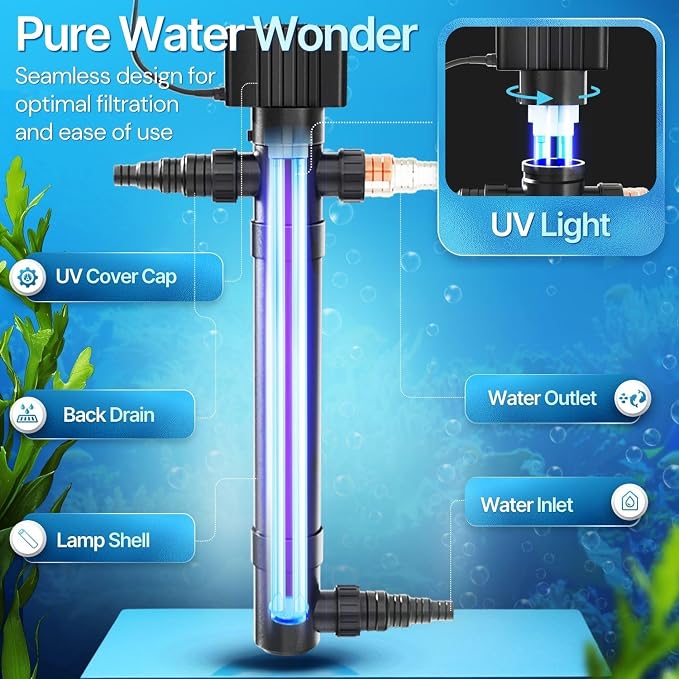 Flexzion 55W UV Pond Light Clarifier for Outdoor Koi Ponds | 55W Uv Light for Pond Clarifier, 5000L/H Flow