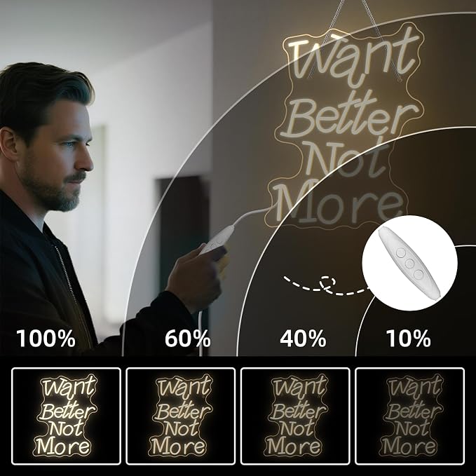Want Better Not More Neon Signs for Wall Decor Gym Neon Light Up Fitness Club Bar Party Exercise Light Sign in Home Gym Warm White Letters LED Art Gifts for Teens and Adult
