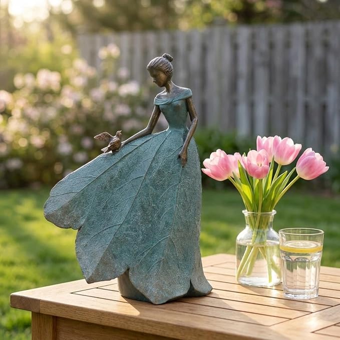 Guichifun Fairy Statue Home Decoration Leaf Angel Girls 8.5 x 5 x 12 Inch | Resin, Home Garden Decor, For Outside or Inside, Rustic Fairy Garden Outdoor Yard Figurines, Gifts for Women