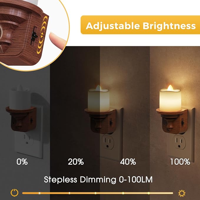 L LOHAS LED Night Light, 2 Pack Flameless Candle Night Light Plug in | Dusk to Dawn Sensor, 0-100LM Dimmable Nightlight, 3000K Soft White, Vintage Decorative Night Lights for Hallway Bathroom