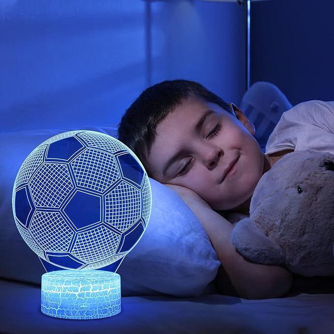 Soccer Night Light, Soccer Gifts for Boys Girls or Decor, Beauty 3D Illusion Lamp with 16 Colors Change Remote Control, Decorative Desk Lamp Christmas Creative Birthday Gift Ideal for Sport Fans