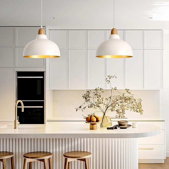 Ziqqeelam 2 Pack 11.8" White Pendant Light Kitchen Island Morden Pendant Light, Hanging Farmhouse Pendant Lights Fixture Kitchen Island, White Dome Pendant Lighting Over Island Dining Room