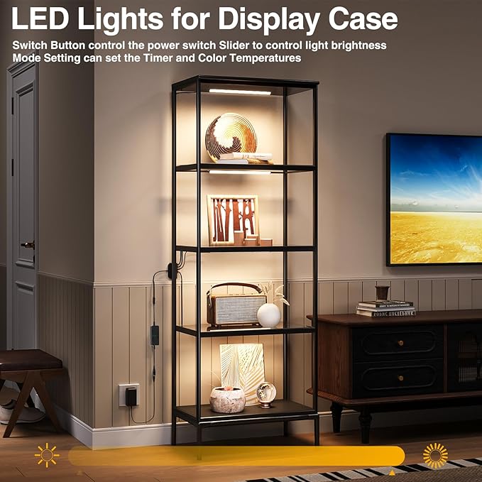 AIBOO Under Cabinet Lighting, Timer & CCT 2700-6000K with Slider Dimmer, Plug-in 12Inch 12W Lights for Curio Cabinet, Kitchen, Bookshelf (4 Bars Kit)
