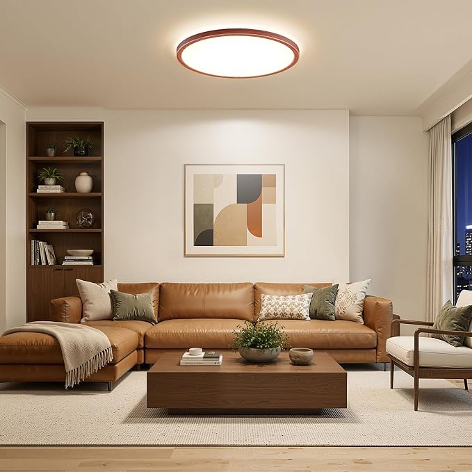 15.4 Inch LED Flush Mount Ceiling Light, 3000K-5000K 3 Color Selectable Ceiling Lights, 36W 3600LM Closet Light Fixture, Ceiling Lamp for Bedroom, Dining Room, Kitchen- Walnut