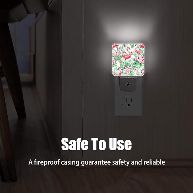 Tropical Floral Flamingo Dusk to Dawn Night Light, Auto Sensor Lamp Home Indoor Stairway Kitchen Corridor, Night Lights Plug into Wall Decor, Boys Girls Women Men Room Gifts