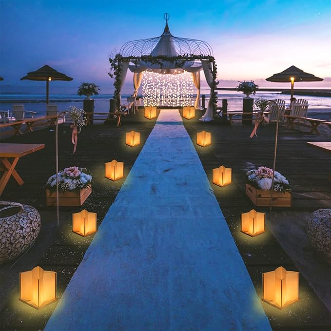 10 Pack 6" Star Shaped Floating Lanterns with Waterproof Wooden Base Sets, Paper Water Lanterns Decoration with LED Tealight Candle (10Sets Lanterns+Flameless LED Candles)