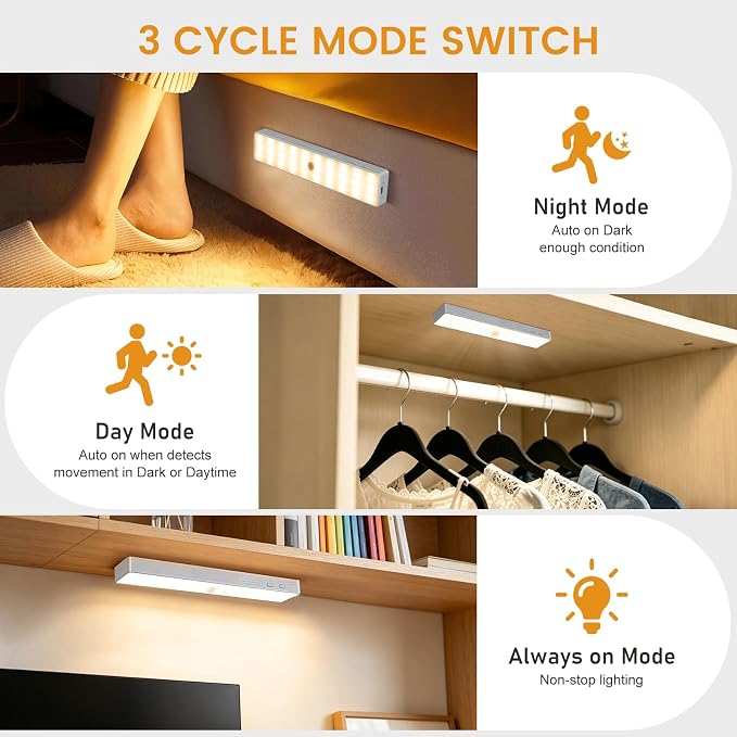 Racokky Under Cabinet Lighting with Remote, Motion Activated RV Step Light | 2 Pack 30LEDs 8'' Rechargeable Closet Lights, Dimmable Night Bar, Magnetic, Timer, for Kitchen Wardrobe Stair Motorhome