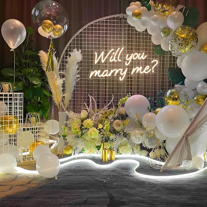 Will You Marry Me Neon Sign, Marry Me Light Up Letters for Wedding Proposal Decorations, Warm White, 16.5 x 8.3 inch