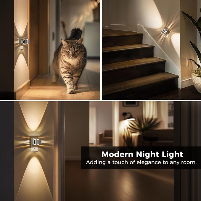L LOHAS LED Night Light Projector, Night Lights Plug into Wall Light Sensor | Dusk to Dawn Sensor, Silver Rotating Nightlight for Kids, Soft White Ambient Lighting for Bathroom, Gaming Room,1 Pack
