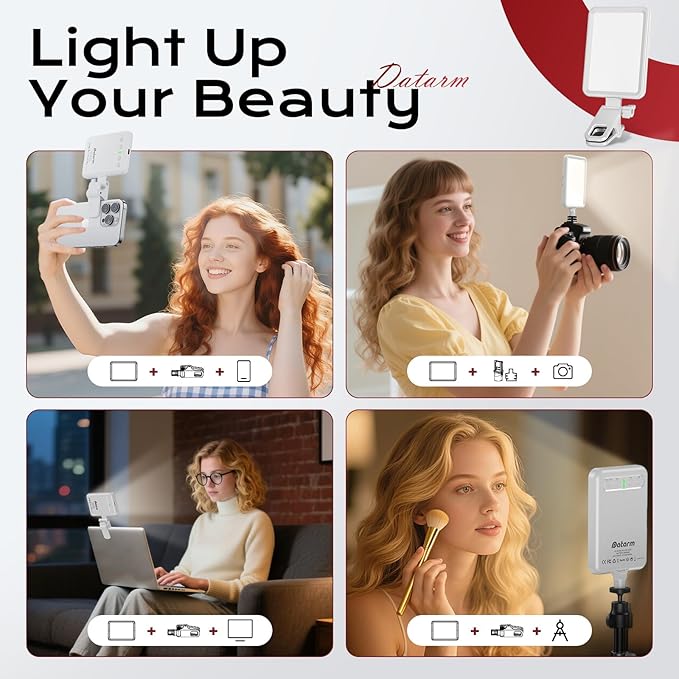 Rechargeable Soft Selfie Light for Phone, Camera, Laptop, 4-14H Battery Portable LED Light for Pictures, Phone Light Clip for Selfie, Vlog, TikTok, Makeup, Video Conference White Pro