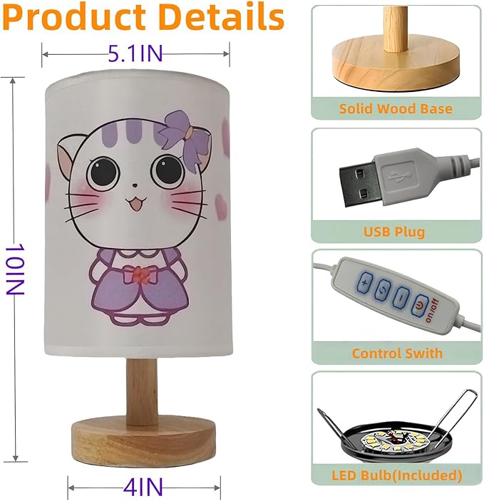 Kitty kids Bedside Table Lamps for Bedroom,Cute Cat Lamp for Girls Room Decor 3 Color Dimmable Cats Night Light with Cartoon Shade Desk Lamp for Girls Boys Cat Lovers Room Nursery Decorative Lights