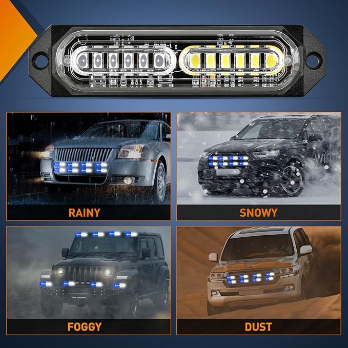 Nilight 8PCS Led Strobe Lights 12LED Blue White Emergency Light 12V 24V Surface Mount Flashing Warning Hazard Beacon Ultra Slim Sync Feature Mini Grille for Cars Trucks Off Road Vehicles SUV