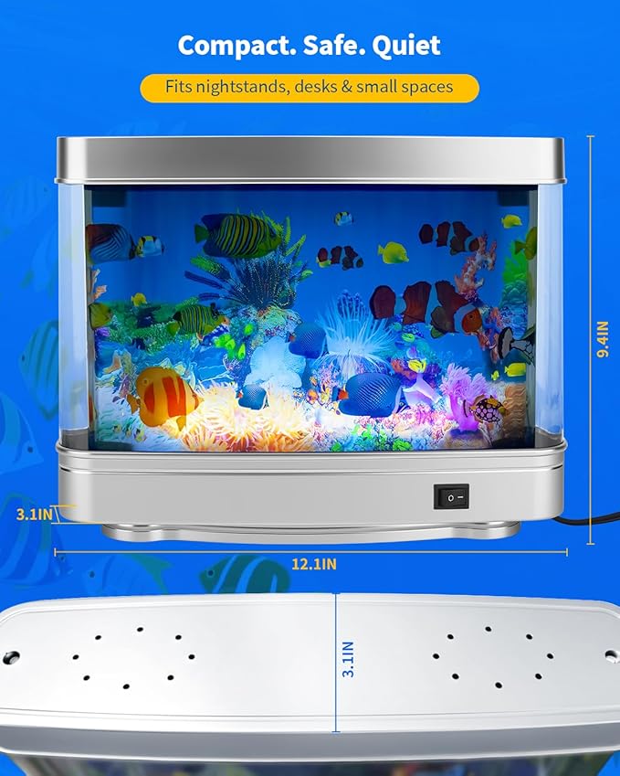 Fake Fish Tank Lamp – Frutiger Aero Decor Artificial Fish Tank with Moving Fishes – Relaxing Fake Aquarium Light & Plug-in Night Light for Kids, Adults, and Home Décor