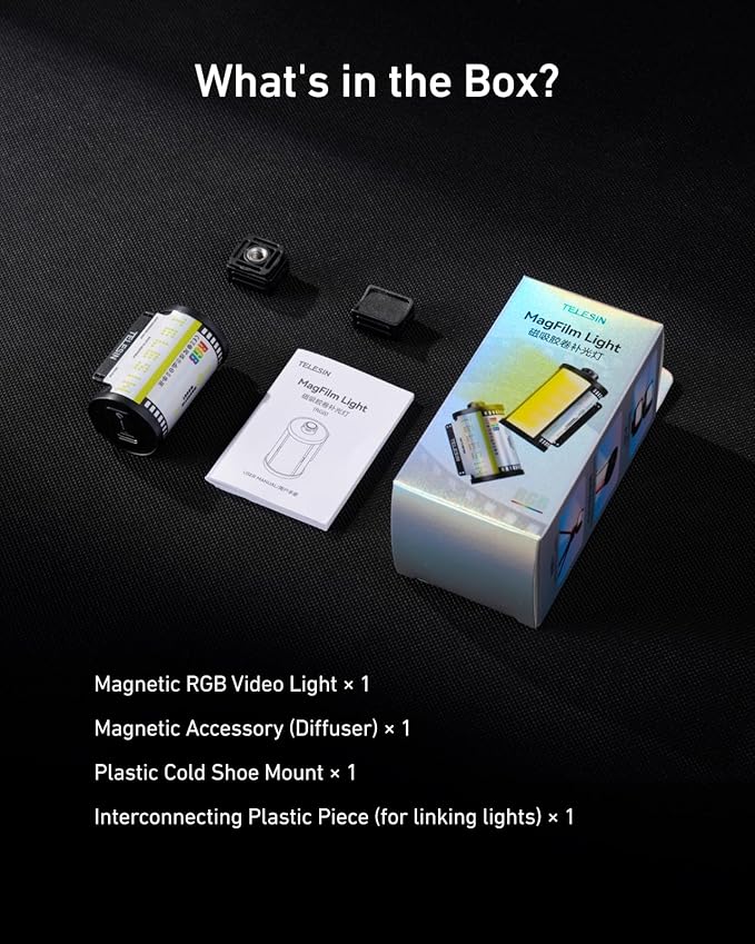 TELESIN 2PCS Magnetic RGB Video Lights | Cold Shoe Mount for DSLR Camera Photography Attachment | CRI 95+ & 2700-7500K | Portable RGB LED Camera Light with Diffuser | Streaming, Content Creator