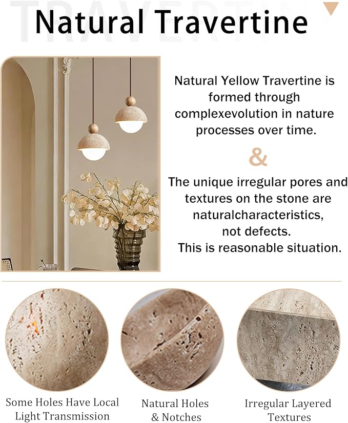 Spherical Wabi Sabi Pendant Light Natural Stone Retro Japanese Style Vintage Mini Wood Nordic Hanging Light Yellow Travertine Pendant Light Fixture for Kitchen Island Bedroom Hallway Bedside (3PCS)