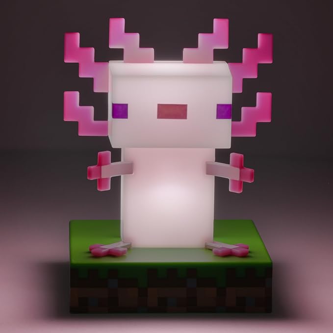 Minecraft Axolotl Icon Light - Officially Licensed Minecraft Product | 11cm Minecraft Axolotl Character Design • Soft Ambient Glow • Portable Battery Powered Light