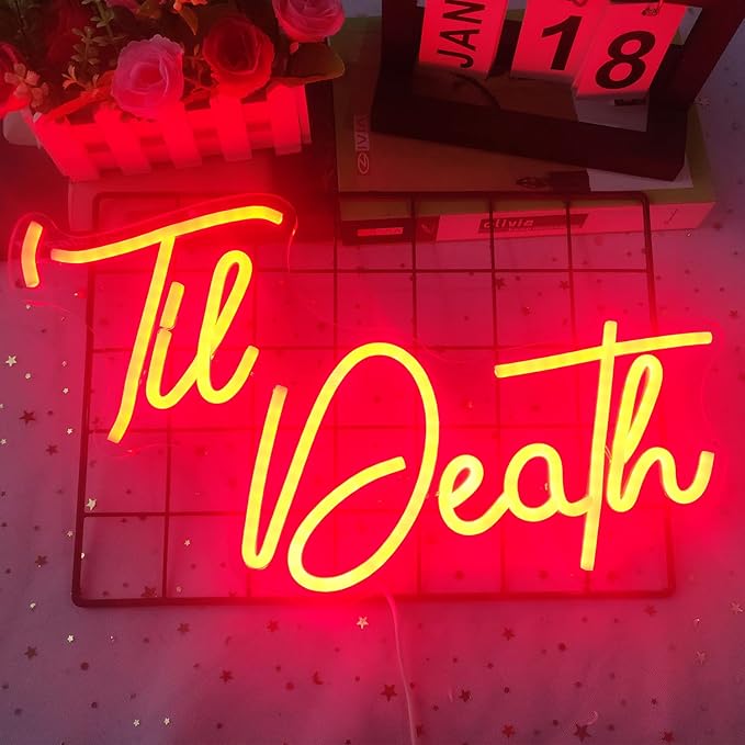 Til Death Neon Sign Dimmable Til Death Led Sign Art Wall Decor Til Death Sign for Valentine's Day Bachelorette Gifts Backdrop Party Wedding Decor