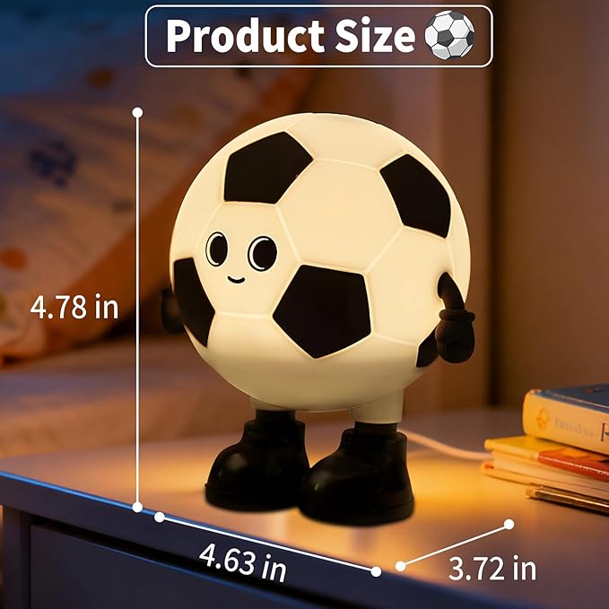 Cute Soccer Silicone Night Light for Kids,Rechargeable 7-Color Changing Lamp with 3-Level Dimming & 30-Min Timer, Safe Squishy Room Decor Christmas/Birthday Gift for Boys Girls