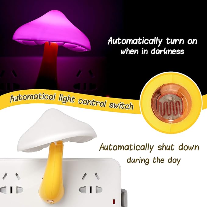 Mudder 8 Pack Mushroom Night Light Plug in 7 Color Changing LED Mushroom Nightlight Lamp Cute Light Sensor Wall Lamps for Adults Gifts