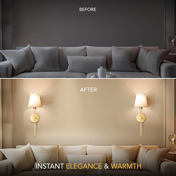 Set of 2 Wireless Wall Sconces - Stick-On or Screw Mount for Easy Installation with Rechargeable LED Bulbs, Remote Controlled, Adjustable Brightness & Warmth, Living Room Wall Decor (Black)