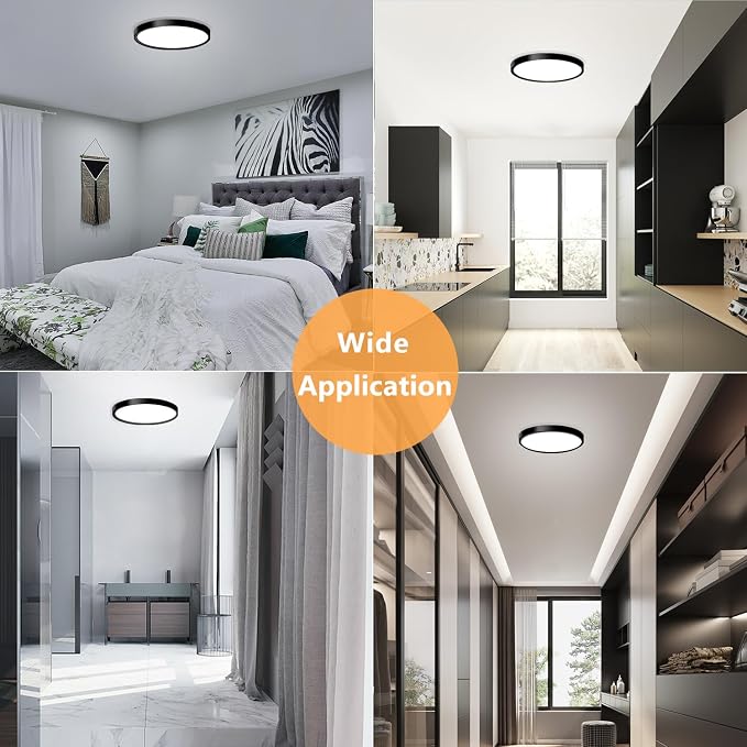 2 Pack LED Flush Mount Ceiling Light Fixture, 9 Inch Modern Ceiling Light | 18W 5000K Low Profile Slim Flat Surface Mount Ceiling Lights for Bedroom Kitchen Hallway Laundry Stairwell Basement Black