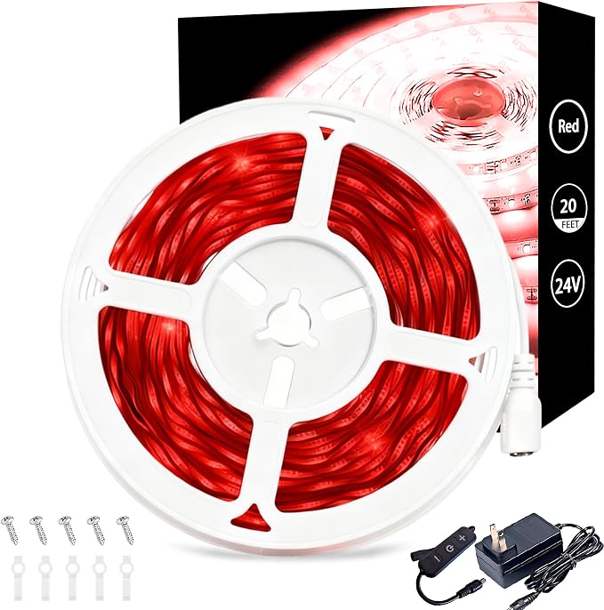 20 FT Red Led Lights Strip for Bedroom Home Party Office Rope Lights Tape Light Easy DIY Cuttable Strip Lights for Baby Room Bathroom Living Room Ceiling Wall Vanity Mirror