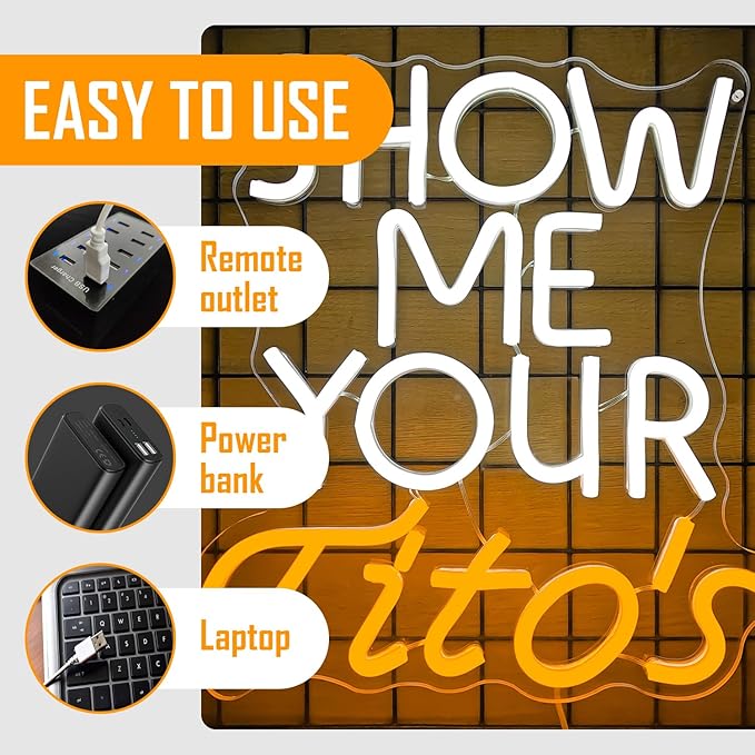 Show Me Your Titos Neon Sign merchandise Neon Led Sign Bar Neon Sign for Man Cave Dimmable Neon Light Up Sign for Beer Bar Pub Business Club Party Bistro Garage Gift