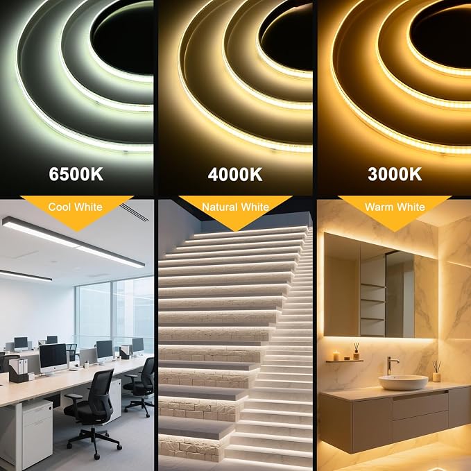 ETL COB LED Rope Light IP65 AC 120V 65.6FT 1200lm Ultra Bright 4000K White | IP65 Cold-Resistant ETL Light Strip No Driver Tape Lighting for Home Commercial LED Strip Light 4000K Natural White 2x32.8FT