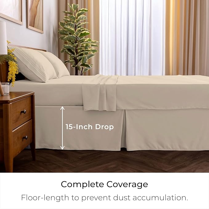 Mellanni Bed Skirt Cal King Size - Tailored Drop Bed Skirting | 15-Inch Pleated Dust Ruffle - Hotel Luxury Bedding - Wrinkle, Fade, Stain Resistant - 1 Bedskirt (Cal King, Beige)