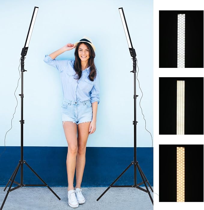 2 Packs LED Photography Lighting Dimmable 3200K-5500K LED Video Light Photo Studio Light Kit with Tripod Stand Bag for Camera Video Studio YouTube Product Portrait Live Streaming