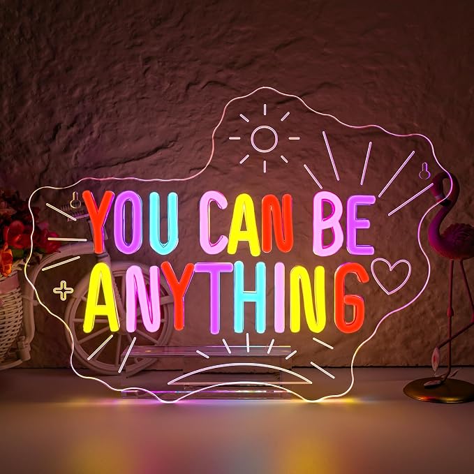 You Can Be Anything Dimmable Neon LED Sign for Wall Decor Kids Wall Art Positive Just Read Book and Chill Classroom Decor USB Neon Light Bedroom Birthday Party Classroom Backdrop Aesthetic Decor