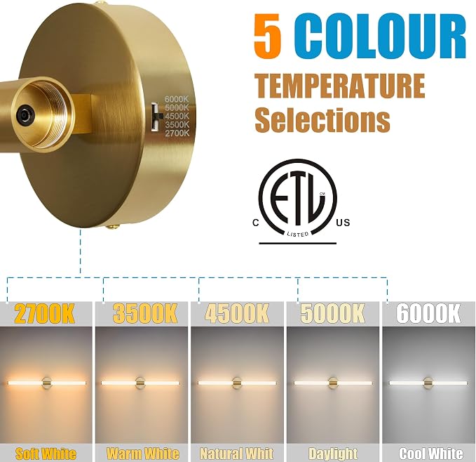 Glod Wall Sconces Set of Two Hardwired LED Vanity Light 31" | Dimmable 5CCT LED Bathroom Light Fixtures, 360° Full Lighting, Modern Vanity Light Bar for Bathroom Mirror