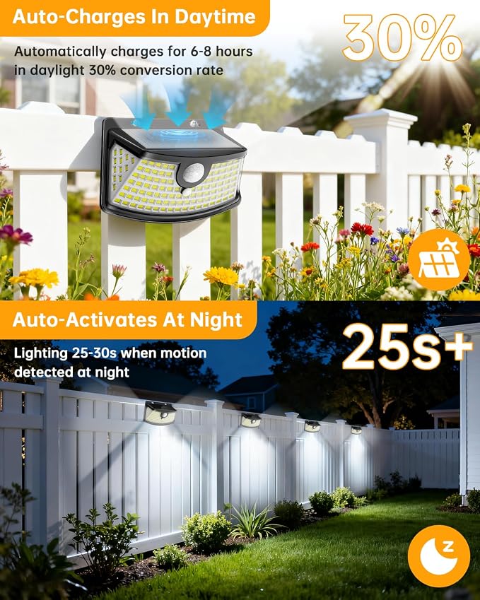 Aootek Solar Motion Sensor Lights Outdoor 120 LEDs, Black, 1 Pack | Lights Reflector, 270° Wide Angle, IP65 Waterproof, Step Lights For Front Door, Yard, Garage, Deck
