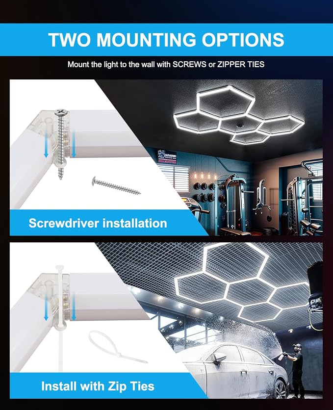 Hexagon Garage Lights: Hexagon led Gym Lights 40000LM DIY LED Shop Light | Car Detailing Ceiling Light for Basement Warehouse Workshop Barbershop Car Care Wash Room Exhibition 6500K