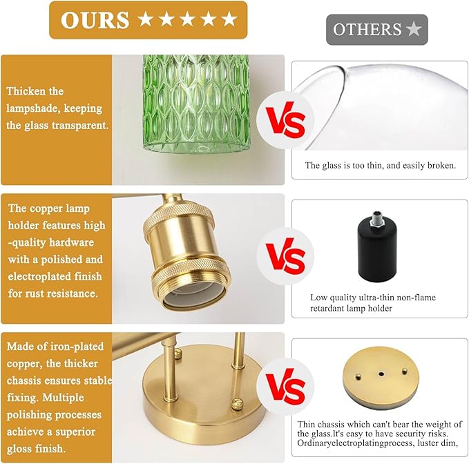 Bathroom Vanity Light, Gold Wall Fixture Over Mirror, Green Glass Shade Lighting with Bulbs Included for Bedroom & Living Room,2-Lights