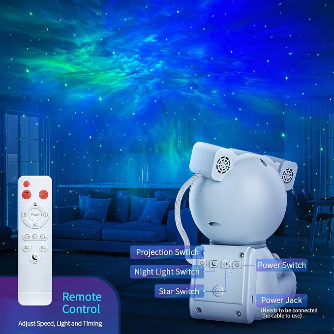 Cayclay Astronaut Galaxy Projector, Remote & Timer Night Light, White | 360° Magnetic Adjustable Head, Auto-Off Timer, Remote Controllable LED Lamp, Dimmable Multi-Color Night Light For Home Decor