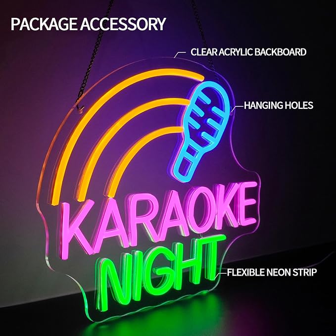 Karaoke Night Neon Sign Dimmable Live On Air Neon Light Sign for Wall Decor Karaoke Bar Led Signs for Business Bedroom Live House Man Cave Pub Studio Party Art Decor 15" x 12.6"