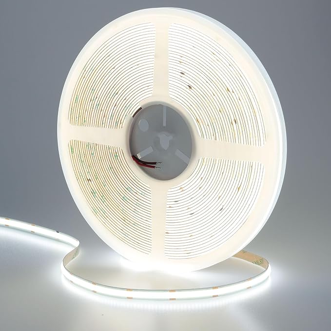 49.2ft/15M DC 24V COB LED Strip Light Cool White 6000K 5760LEDs CRI 93+ 11000lm Uniform Glow IP20 Not Waterproof Flexible LED Tape Lights for DIY Cabinet Bedroom Home Decor(No Power Supply)