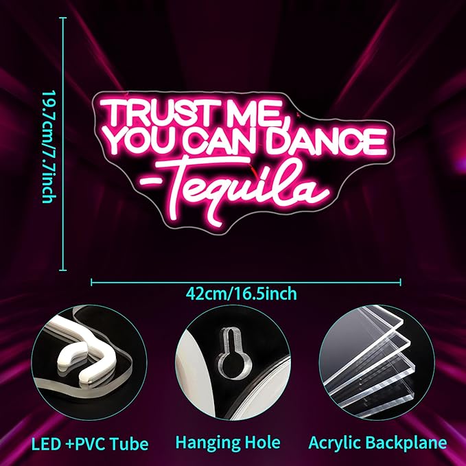 You Can Dance Neon Sign, JGHTURIE Trust Me Neon Signs for Wall Decor Pink LED Light up Girls Room Party Club Preppy Decoration USB Powered