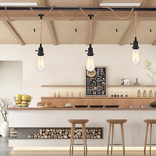 Hanging Lamp Kit with 3 Light Plug in Pendant Light Cord, 23FT Hemp Rope Hanging Lights Fixture with 2 Way Switch, Bulb Not Included