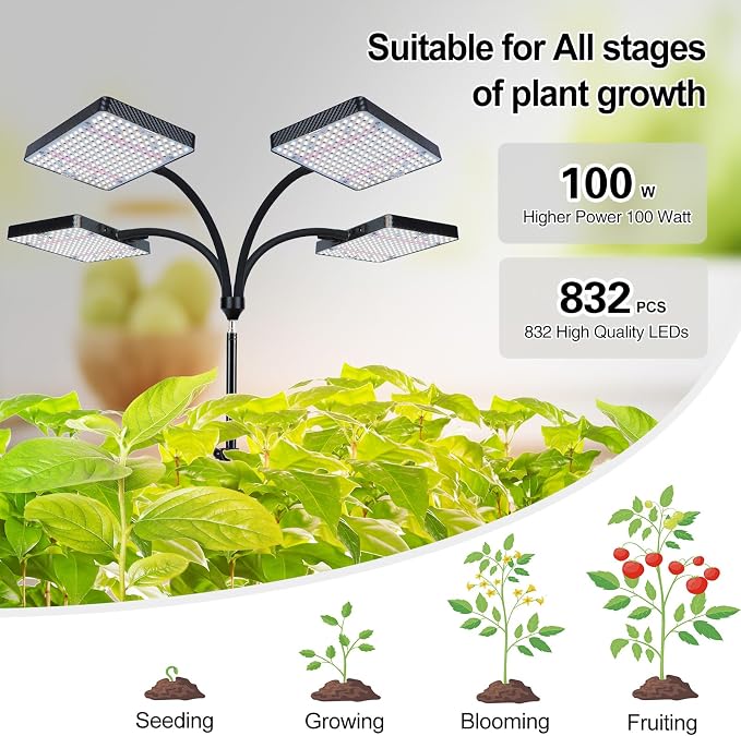 Grow Lights for Indoor Plants 100W, Natural Sunlight Full Spectrum Plant Growing Lamps for Houseplants & Bonsai Tree, 4/8/12/16/20 Hr Timer Plant Light Auto On/Off Everyday
