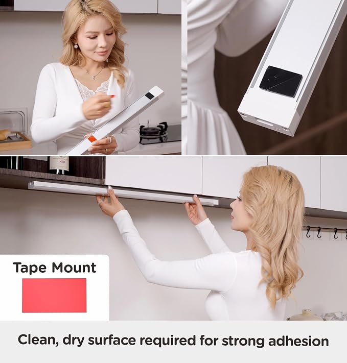 Under Cabinet Lighting Plug in 24 Inch, 120V Motion Sensor Lights Indoor, 3CCT 3000/4000/5000K, Aluminum Linkable Super Bright LED Counter Light with Timer for Kitchen, Closet, White, 4 Pack