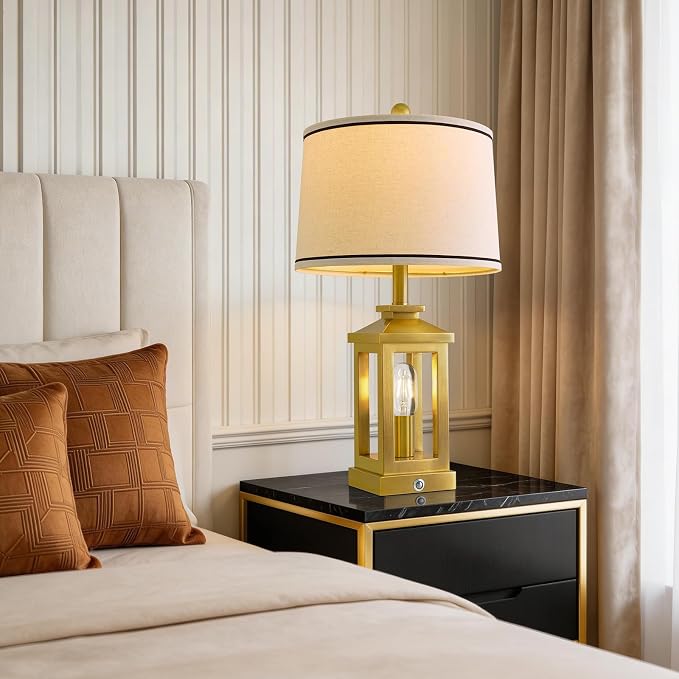 24" Table Lamps for Living Room Bedroom Modern Gold Bedside Lamps Set of 2 Nightstand Lamps for Night Stands 3 Way Dimmable Touch Lamp with USB C+A Ports and 2 Light Sources, 4 Bulbs Includes
